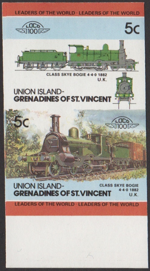 Union Island 3rd Series 5c 1882 Class Skye Bogie 4-4-0 Locomotive Stamp Final Stage Color Proof From 6-Stage Set