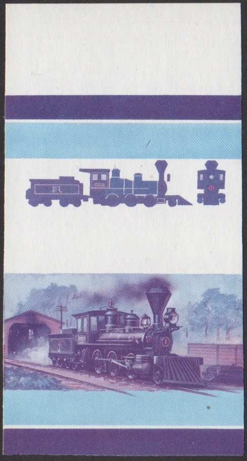 Union Island 4th Series $3.00 1880 J.N.R. 2-6-0 Class 7100 Locomotive Stamp Blue-Red Stage Color Proof From 6-Stage Set