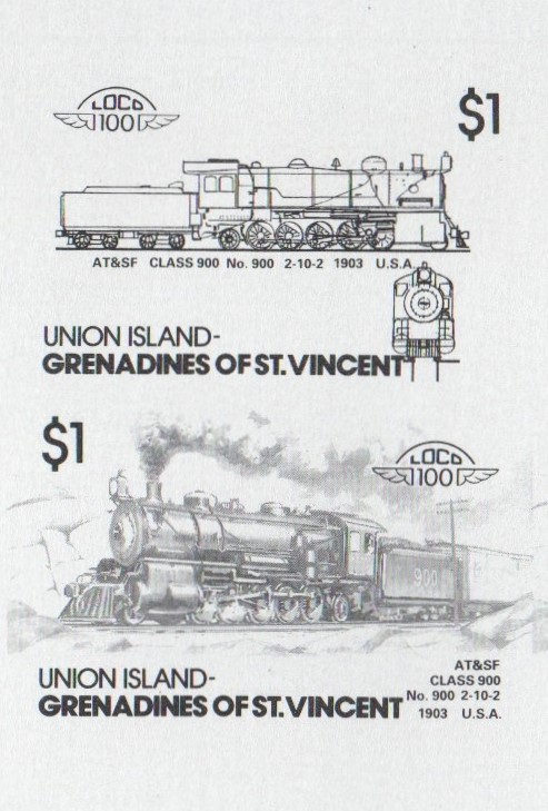 Union Island Locomotives (5th series) $1.00 Black Stage Progressive Color Proof Pair