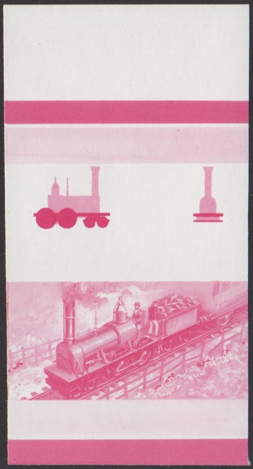 Union Island 5th Series $1.50 1837 PG&N Campbell's 8-wheeler 4-4-0 Locomotive Stamp Red Stage Color Proof From 6-Stage Set