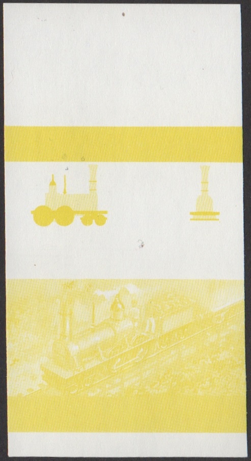 Union Island 5th Series $1.50 1837 PG&N Campbell's 8-wheeler 4-4-0 Locomotive Stamp Yellow Stage Color Proof From 6-Stage Set