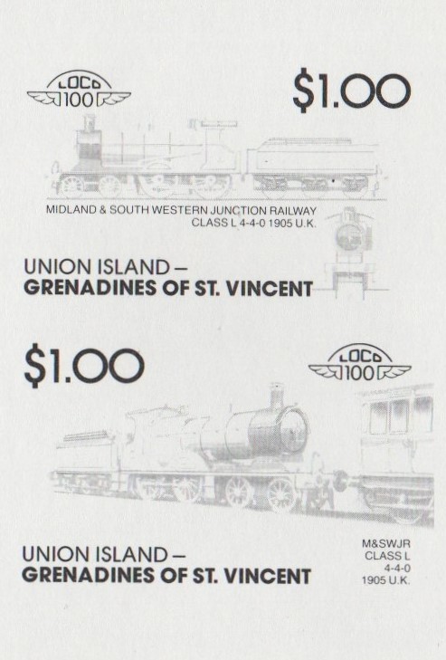 Union Island Locomotives (7th series) $1.00 Black Stage Progressive Color Proof Pair
