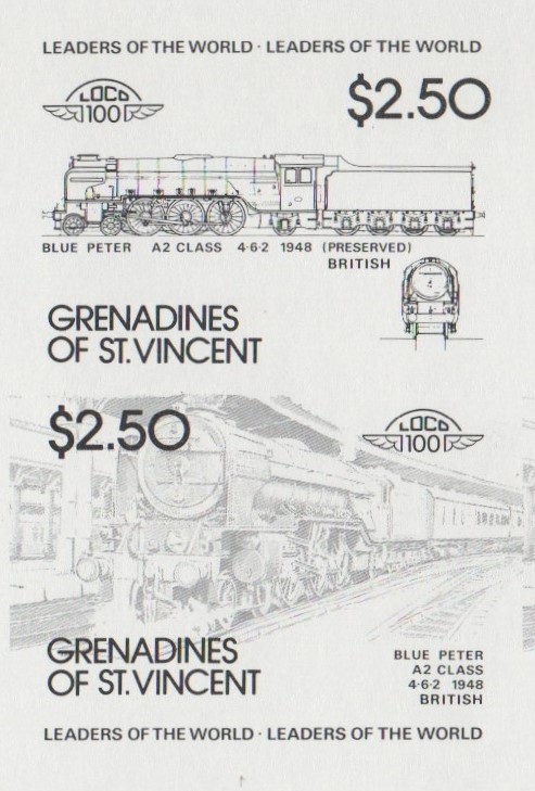 Saint Vincent Grenadines Locomotives (1st series) $2.50 Black Stage Progressive Color Proof Pair