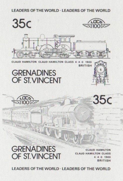 Saint Vincent Grenadines Locomotives (1st series) 35c Black Stage Progressive Color Proof Pair