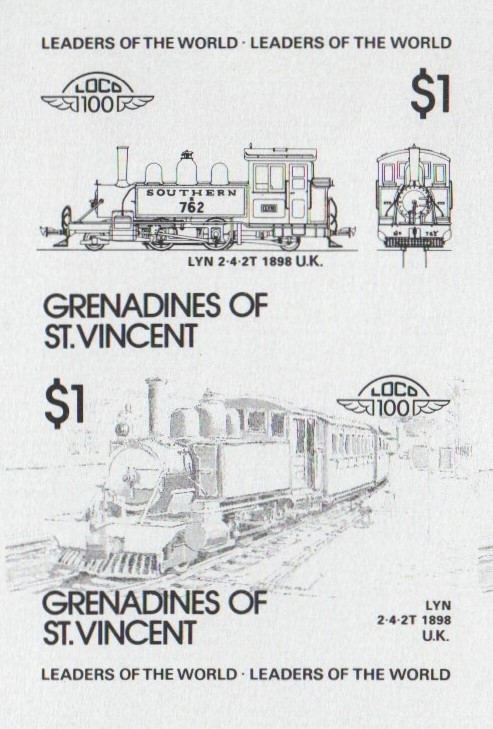 Saint Vincent Grenadines Locomotives (2nd series) $1.00 Black Stage Progressive Color Proof Pair