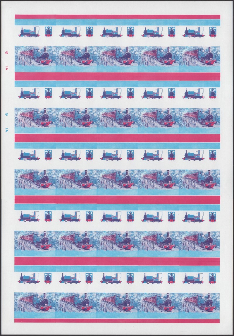 Saint Vincent Grenadines Locomotives (2nd series) $1.50 Blue-Red Stage Progressive Color Proof Pane