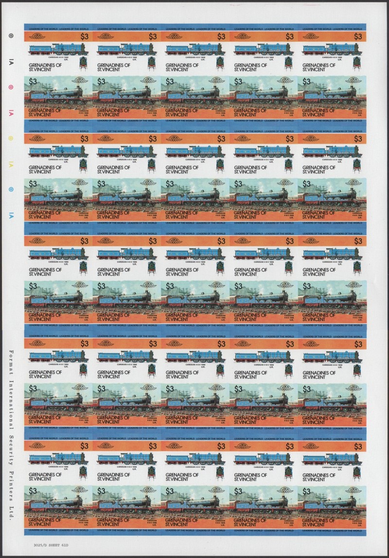 Saint Vincent Grenadines Locomotives (2nd series) $3.00 1906 Cardean 4-6-0 Final Stage Progressive Color Proof Stamp Pane