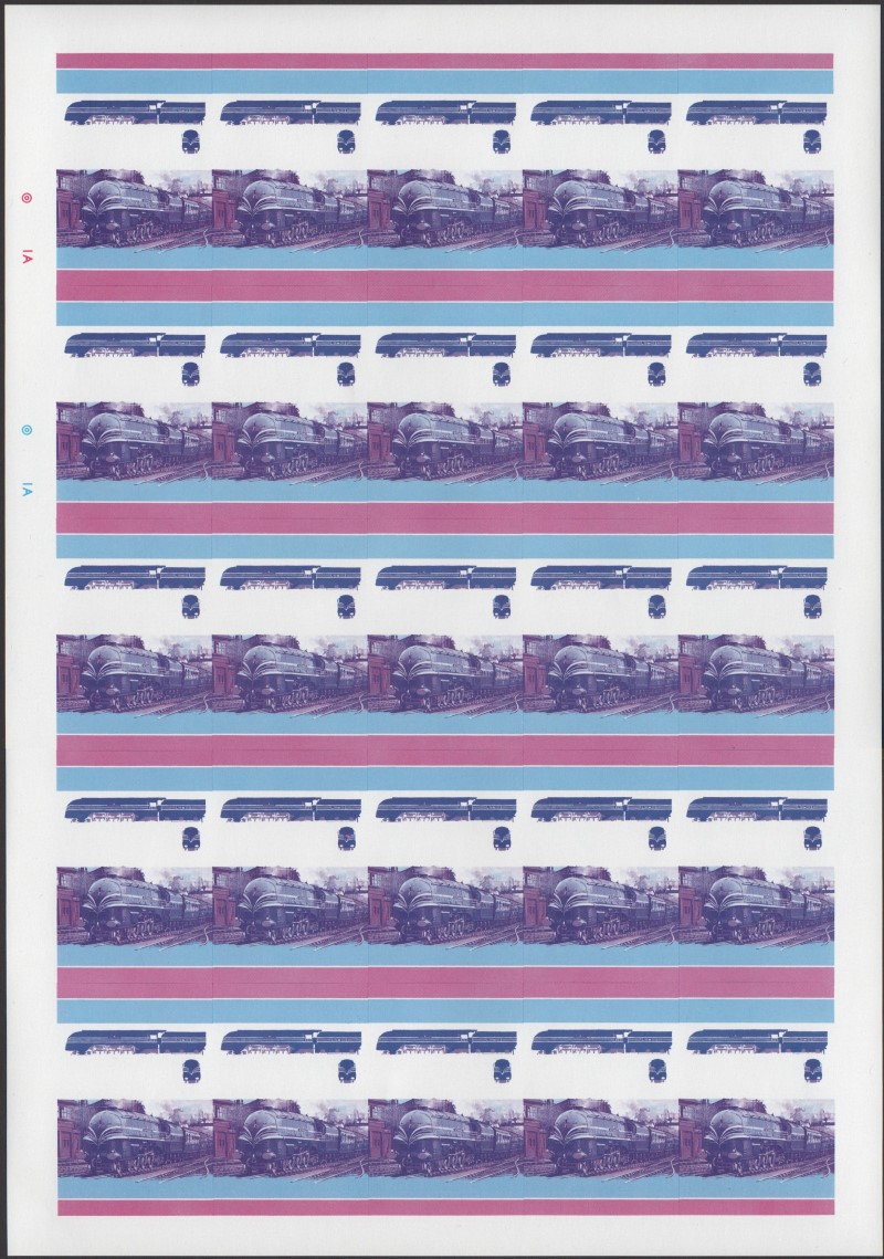 Saint Vincent Grenadines Locomotives (5th series) 35c Blue-Red Stage Progressive Color Proof Pane