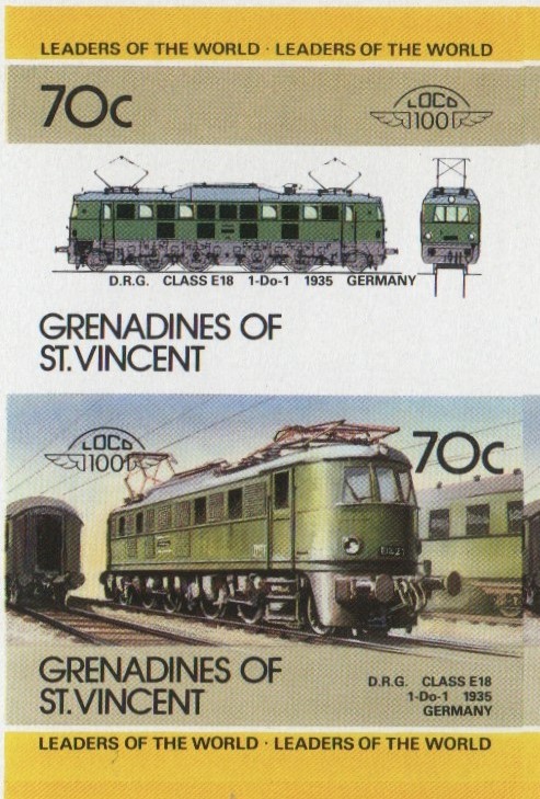 Saint Vincent Grenadines Locomotives (5th series) 70c 1935 D.R.G. Class E18 1-Do-1 Final Stage Progressive Color Proof Stamp Pair