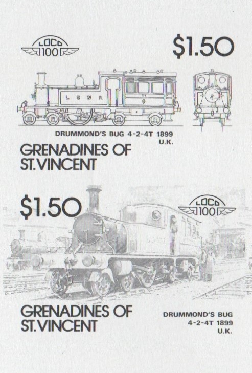 Saint Vincent Grenadines Locomotives (6th series) $1.50 Black Stage Progressive Color Proof Pair