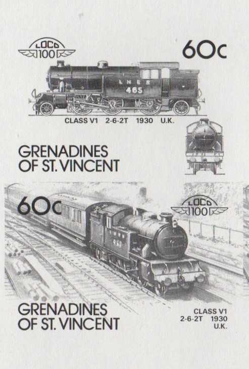 Saint Vincent Grenadines Locomotives (7th series) 60c Black Stage Progressive Color Proof Pair