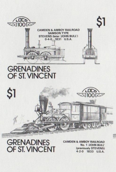 Saint Vincent Grenadines Locomotives (8th series) $1.00 Black Stage Progressive Color Proof Pair