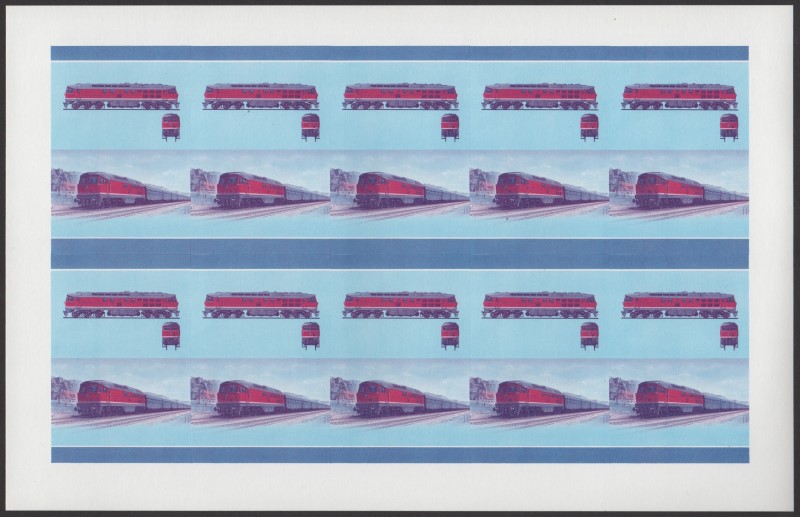 Saint Vincent Grenadines Locomotives (8th series) 10c Blue-Red Stage Progressive Color Proof Pane
