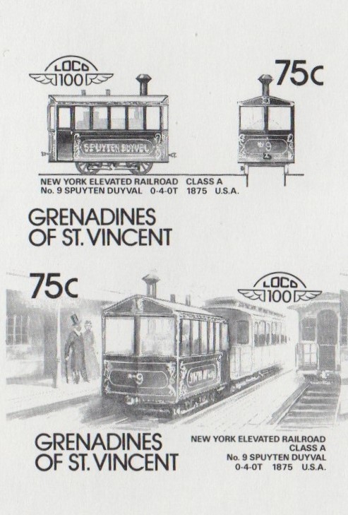 Saint Vincent Grenadines Locomotives (8th series) 75c Black Stage Progressive Color Proof Pair