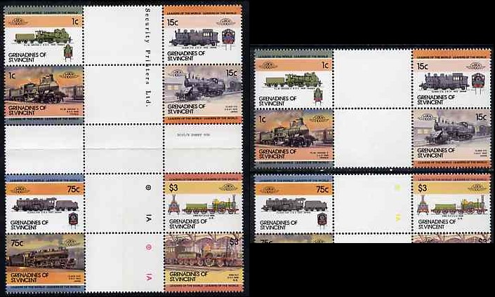 1985 Saint Vincent Grenadines Leaders of the World, Locomotives (3rd series) Gutter Pair Stamps