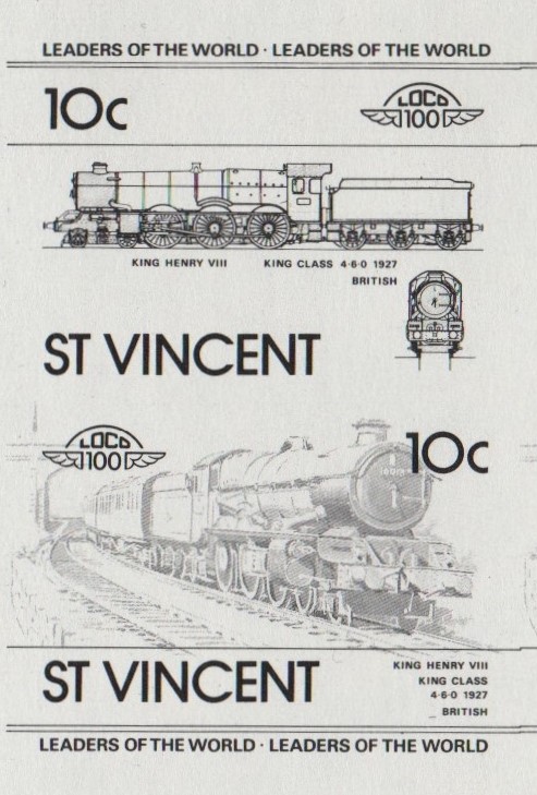 Saint Vincent Locomotives (1st series) 10c Scott 699 Black Stage Progressive Color Proof Pair