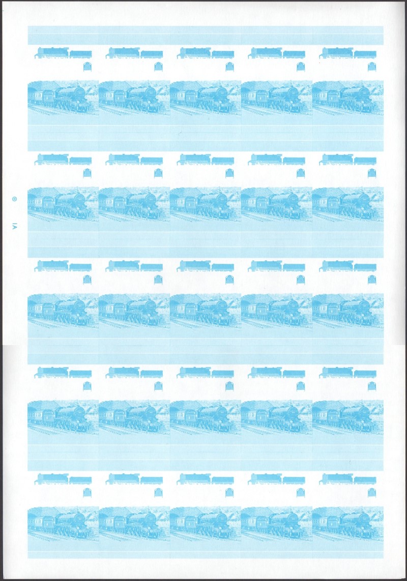 Saint Vincent Locomotives (1st series) 50c Blue Stage Progressive Color Proof Pane