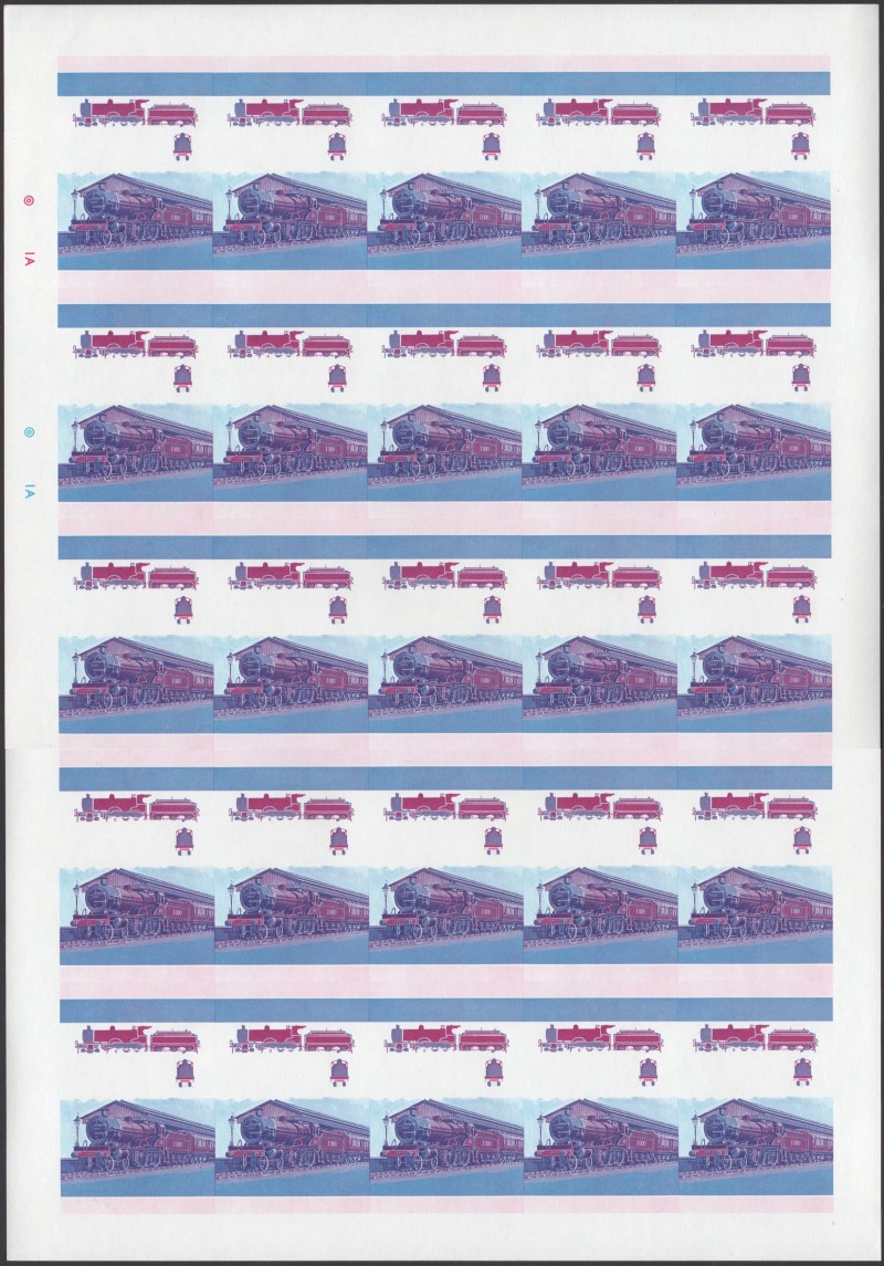 Saint Vincent Locomotives (1st series) 75c Blue-Red Stage Progressive Color Proof Pane