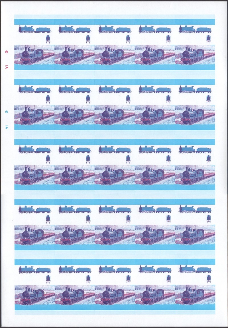 Saint Vincent Locomotives (2nd series) 50c Blue-Red Stage Progressive Color Proof Pane