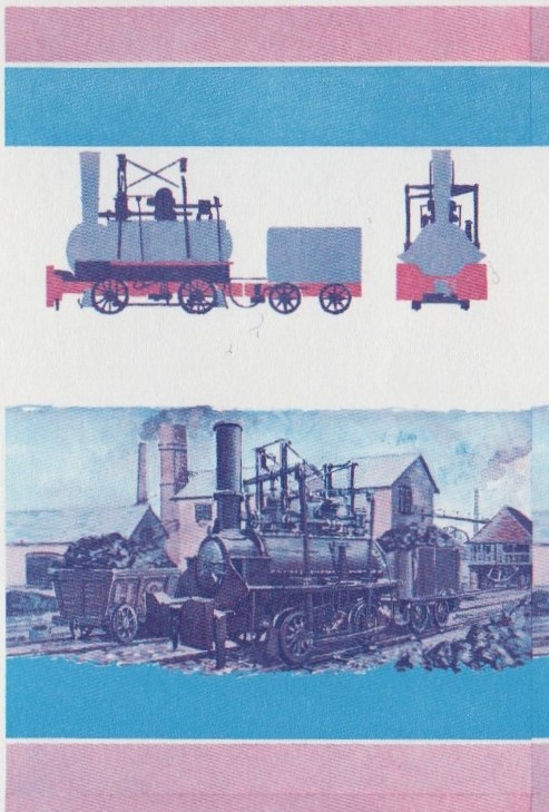 Saint Vincent Locomotives (2nd series) 75c Blue-Red Stage Progressive Color Proof Pair