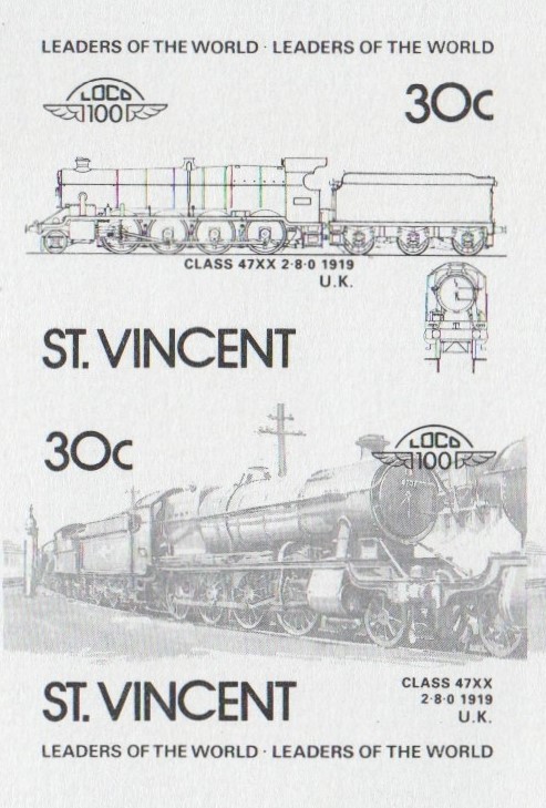 Saint Vincent Locomotives (5th series) 30c Black Stage Progressive Color Proof Pair