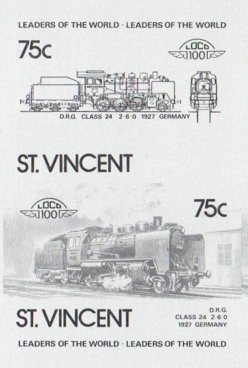 Saint Vincent Locomotives (5th series) 75c Black Stage Progressive Color Proof Pair