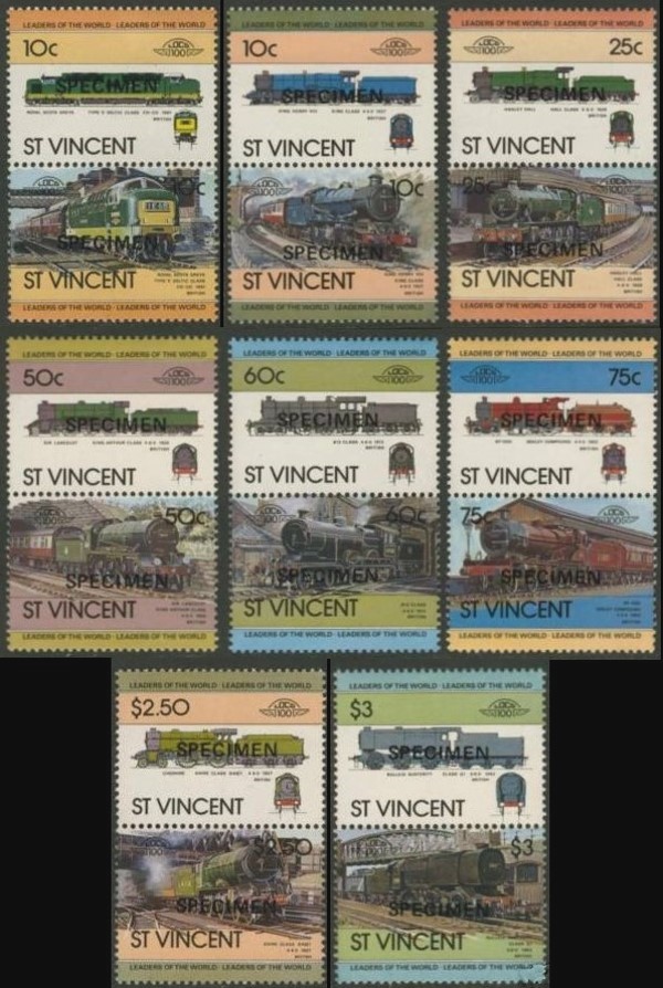 1983 Saint Vincent Leaders of the World, Locomotives (1st series) SPECIMEN Overprinted Stamps