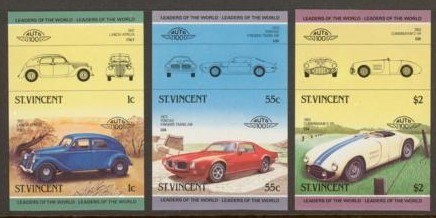 1985 Saint Vincent Leaders of the World, Automobiles (3rd series) Imperforate Stamps