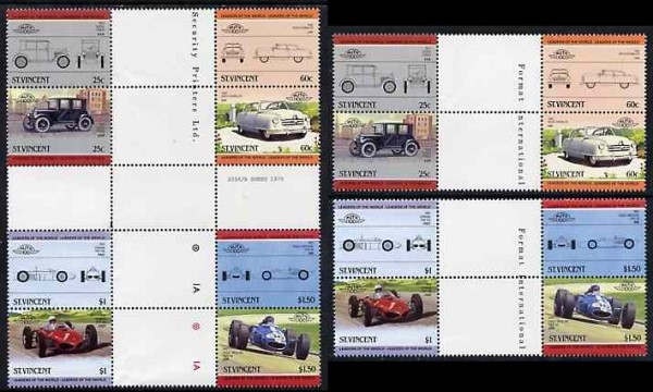 1985 Saint Vincent Leaders of the World, Automobiles (4th series) Gutter Pair Stamps