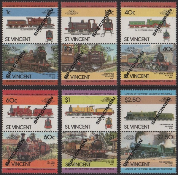 1985 Saint Vincent Leaders of the World, Locomotives (4th series) SPECIMEN Overprinted Stamps