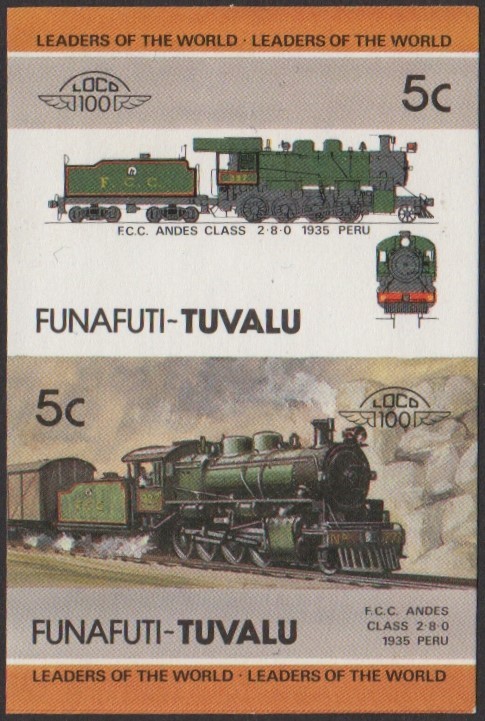 Funafuti 3rd Series 5c 1935 F.C.C. Andes Class 2-8-0 Locomotive Stamp Final Stage Color Proof