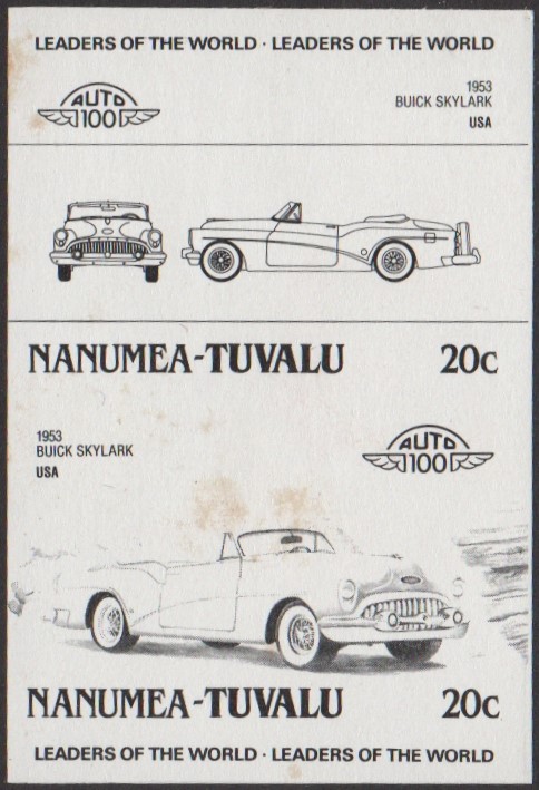 Nanumea 2nd Series 20c 1953 Buick Skylark Automobile Stamp Black Stage Color Proof