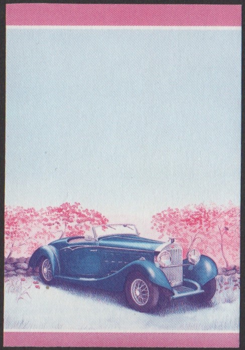 Nanumea 2nd Series 50c 1938 Hispano-Suiza V12 Saoutchik Cabriolet Automobile Stamp Blue-Red Stage Color Proof