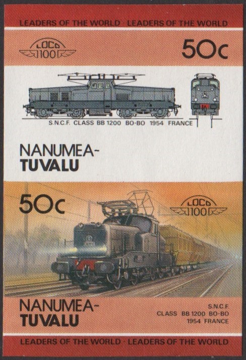 Nanumea 2nd Series 50c 1954 S.N.C.F. Class BB 1200 Bo-Bo Locomotive Stamp Final Stage Color Proof