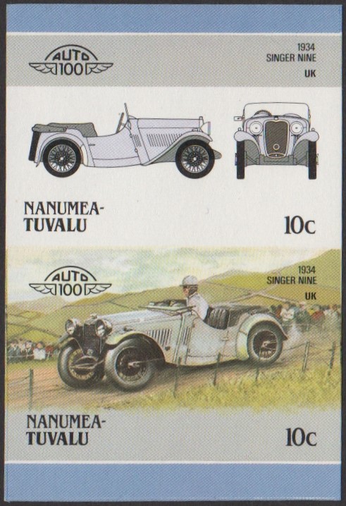Nanumea 3rd Series 10c 1934 Singer Nine Automobile Stamp Final Stage Color Proof