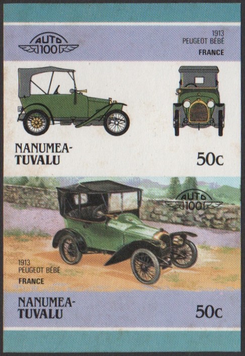 Nanumea 3rd Series 50c 1913 Peugeot Bébé Automobile Stamp Final Stage Color Proof