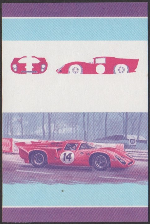 Nanumea 3rd Series 75c 1970 Lola T70 Automobile Stamp Blue-Red Stage Color Proof