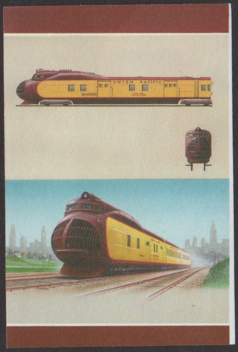 Nui 3rd Series $1.25 1934 Union Pacific Railroad M-10000 Streamliner 3-car set Locomotive Stamp All Colors Stage Color Proof