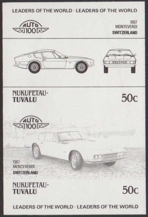 Nukufetau 2nd Series 50c 1967 Monteverdi Automobile Stamp Black Stage Color Proof
