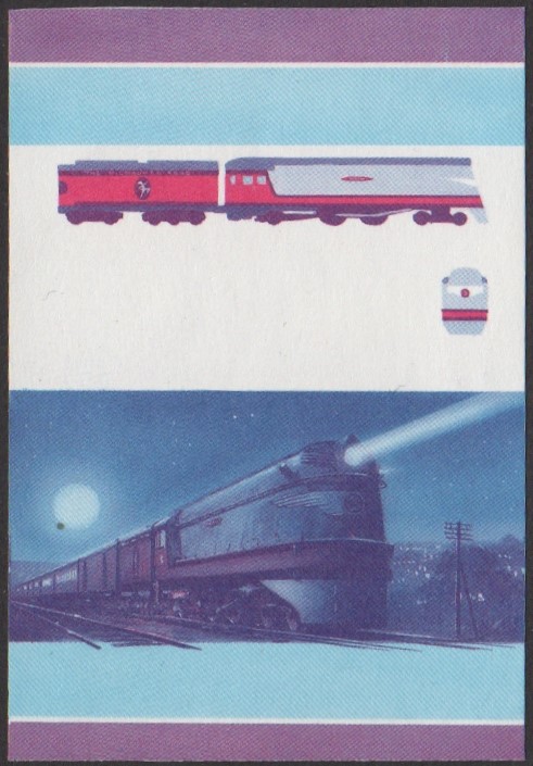 Nukufetau 2nd Series $1.50 1935 Chicago Milwaukee St.Paul & Pacific Class A 4-4-2 Locomotive Stamp Blue-Red Stage Color Proof