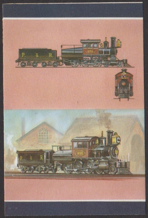 Nukufetau 3rd Series 60c 1877 Philadelphia & Reading Railroad Camelback No. 408 4-6-0 Locomotive Stamp All Colors Stage Color Proof