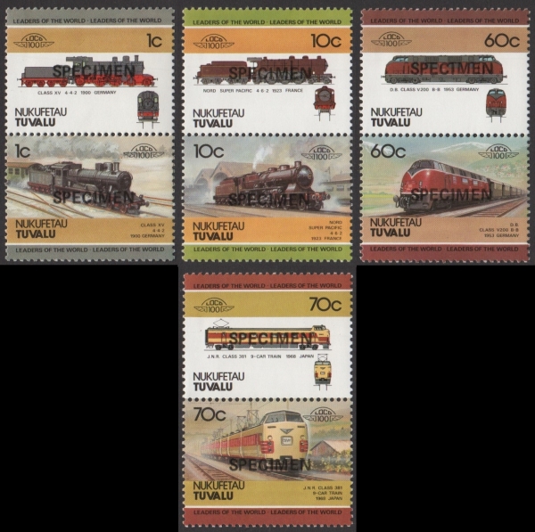 1985 Nukufetau Leaders of the World, Locomotives (1st series) SPECIMEN Overprinted Stamps