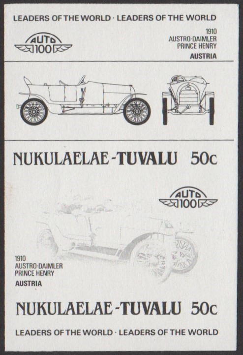Nukulaelae 1st Series 50c 1910 Austro-Daimler Prince Henry Automobile Stamp Black Stage Color Proof