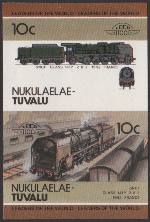 Nukulaelae 3rd Series 10c 1942 SNCF Class 141P 2-8-2 Locomotive Stamp Final Stage Color Proof