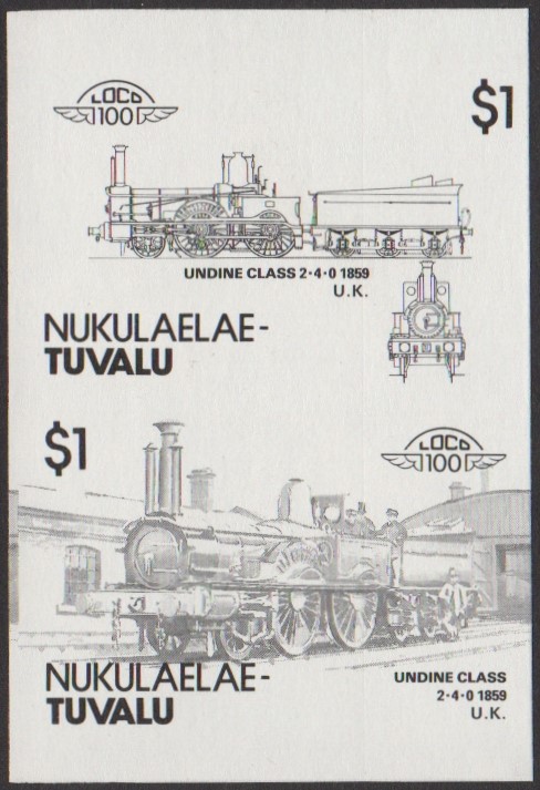 Nukulaelae 4th Series $1.00 1859 Undine Class 2-4-0 Locomotive Stamp Black Stage Color Proof