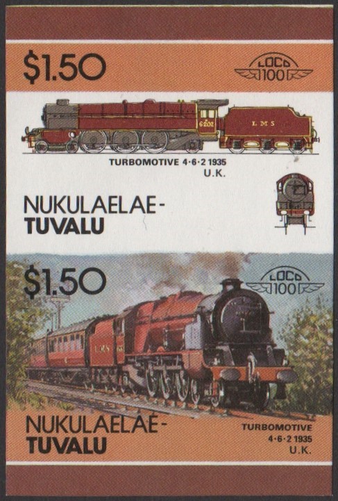 Nukulaelae 4th Series $1.50 1935 Turbomotive 4-6-2 Locomotive Stamp Final Stage Color Proof