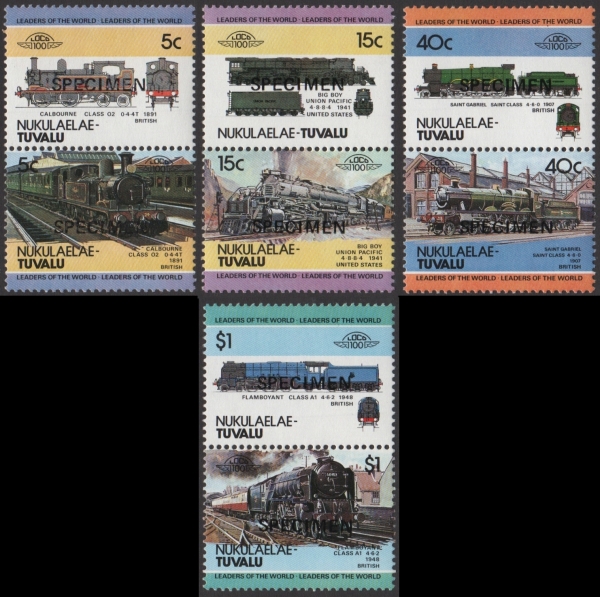 1984 Nukulaelae Leaders of the World, Locomotives (1st series) SPECIMEN overprinted Stamps