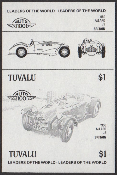 Tuvalu 1st Series $1 1950 Allard J2 Automobile Stamp Black Stage Color Proof