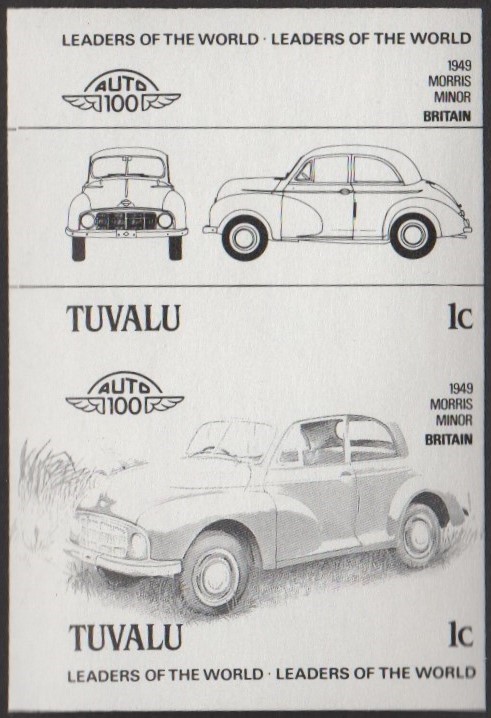 Tuvalu 1st Series 1c 1949 Morris Minor Automobile Stamp Black Stage Color Proof