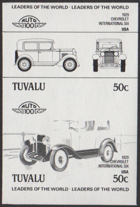 Tuvalu 1st Series 50c 1929 Chevrolet International Six Automobile Stamp Black Stage Color Proof